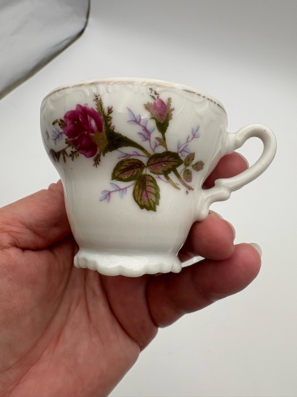 Vintage Floral Porcelain Tea Cup, Saucer, and Cake Plate Set - Picture 6 of 16